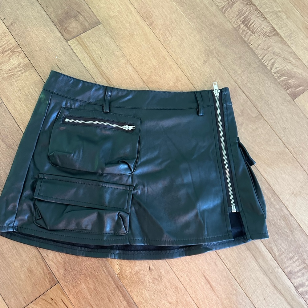 Faux leather cargo skirt